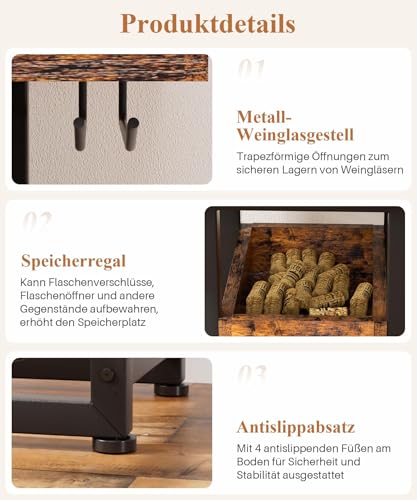 Yorbay Weinregal freistehend 15 Flaschen, Flaschenregal mit Glashaltern, Dekorativer Flaschenhalter-Ständer für Küche, Bar, Esszimmer, Boden