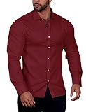COOFANDY Herren Muscle Fit Hemden Faltenfreies Langarm Lässiges Hemd mit Knöpfen, Weinrot, S