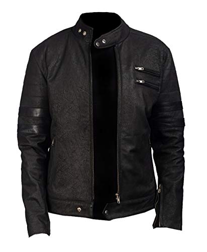 Mens Real Snuff Black Leather Jacket – Genuine Leather Motorcycle Biker Coat with Front Zipper & Stylish Pockets