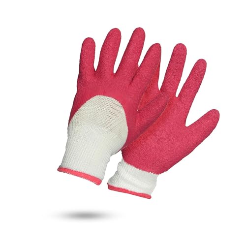 ROSTAING Handschuhe FUSHIA - Ein Paar Latex-Mehrzweck-Schutzhandschuhe - Idealer Schutz bei Heimwerker- und Gartenarbeiten in nassen Umgebungen - Pflanzhandschuhe - Rosa und Weiß