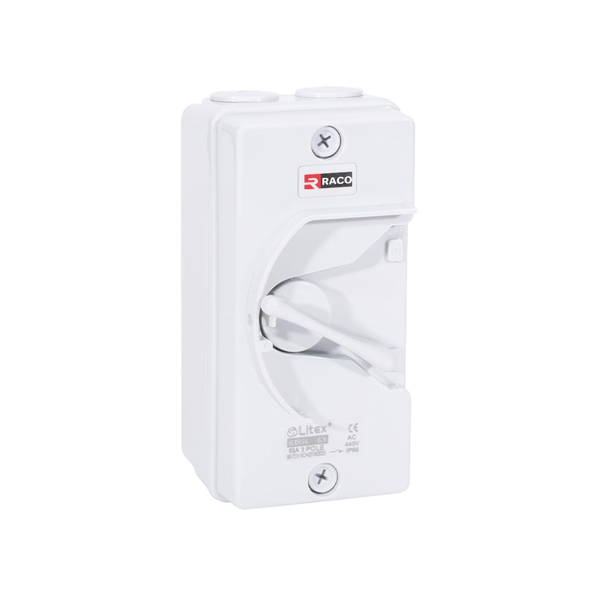 RACO Topex IP66 Weatherproof Isolating Switch | Surface Mount IP66 Isolator Switch Grey (63A, 3 Pole)