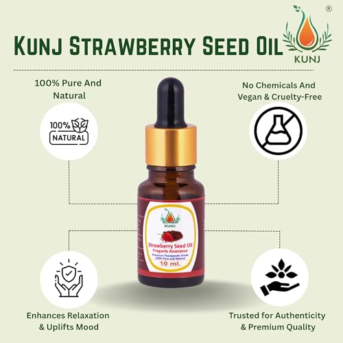 Image of KUNJ Strawberry Seed Oil 10ml | 100% Pure & Natural Cold Pressed Carrier Oil | Lightweight Moisturizing Oil for Skin & Hair Care | Fast Absorbing & Non-Greasy | Ideal for Face Care & DIY Skincare