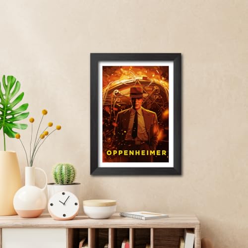 Image of TenorArts Oppenheimer Poster Hollywood Movie Posters Vector Art Photo Frame Painting With Dark Wooden Texture (12inches x 9inches)