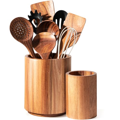 Criusia 2 Pack Rotating Acacia Wood Utensil Holders