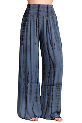 HEYHUN Womens Palazzo Pants Tie Dye Boho Gauze Casual & Lounge Wide Leg Bottoms S-XL
