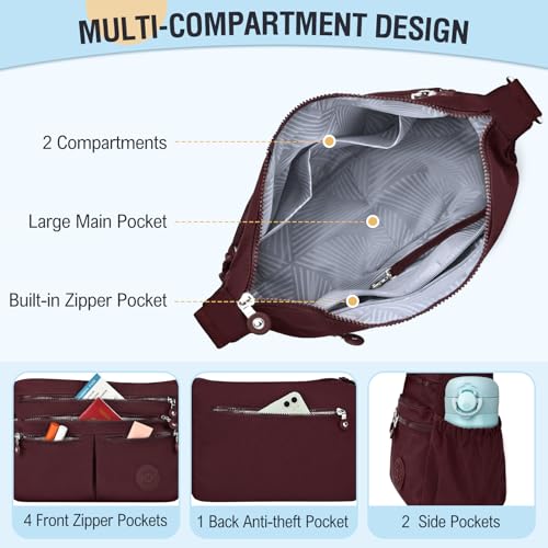 Image of Nylon Crossbody Bags for Women Waterproof Lightweight Large Travel Purses Multi-Pocket Pocketbooks Shoulder Bag