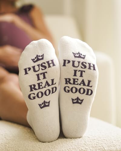 Kindred Bravely Labor and Delivery Inspirational Fun Non-Skid Socks for Maternity (Push it Real Good)