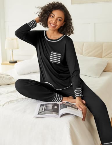 Image of Ekouaer 2 Pack Womens Pajama Sets Long Sleeve Lounge Sets Soft Pj Loungewear Sleepwear