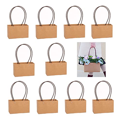 GISELA D Geschenktaschen, Kraftpapier Blumen Geschenktüten, Hochzeit Papiertaschen, Verdicken Papiertüten Wasserdicht mit Lange Henkel für Blumen, Pflanzen, Geschenk, Dekorationen (10 Rechtecke) Cover