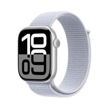 Apple Watch Series 10 GPS • Caixa prateada de alumínio – 46 mm • Pulseira loop esportiva nuvem azul