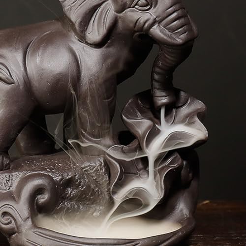 Brûleur d'encens éléphant argile violette reflux déco maison - 4