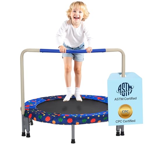 VEVOR Mini Trampoline Pliable pour Enfant, 955 x 750 mm, Fitness rebounder pour Tout-Petits avec poignée, Cadeau d'anniversaire pour Enfants de 3 Ans et Plus, garçons et Filles pour s'amuser, Bleu