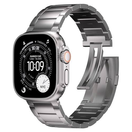 Ultra Supply Co. 49mm Titanium Band for Apple Watch Ultra 3, 2, 1 & Older Versions - Upgraded Folding Buckle, Durable Link, iWatch Strap, DLC Coating, Waterproof One Size Fits All Bracelet in Titanium