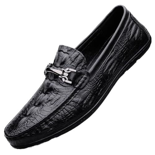 Mens Loafers Slip On Faux Crocodile Leather Driving Shoes Flat Heel Resistant Comfortable Wedding Fashion Lightweight Casual