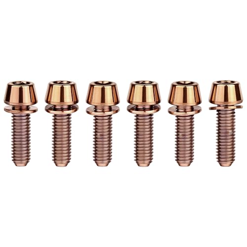 Image of Titanium Ti Allen Hex M5x16 18mm Tapered Head Bolt with Washer Screw for Bicycle Stem Parts Pack of 6 (Bronzed, M5x16mm)
