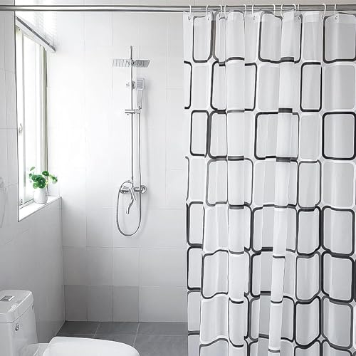 Startseite Shower Curtain - Black White Lattice Plastic Shower Curtains for Bathroom with 12 Hooks, 180 x 200 cm - Image 4