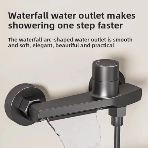 Robinet de baignoire cascade mural gris avec mitigeur et douchette - 8
