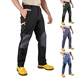 Wanderhose für Herren, mit Reißverschluss, wasserdicht, Arbeitshose, mit Knieschonern, schmale, wasserdichte Latzhose mit Blockfarben-Design, leichte Outdoor-Sport-Sweathose, elastischer Bund, grün, S