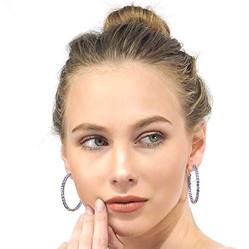 Belinda Jewelz Large Hoop Earrings For Women Amethyst Birthstone Tennis Eternity Earring 925 Sterling Silver 3 Mm Shiny Round Cut Sparkly Gemstone Fine Jewellery Accessory Push Back Topaz For Valentine’s Day And Wedding Gifts 5.1 Carat Purple Stone #TOP4