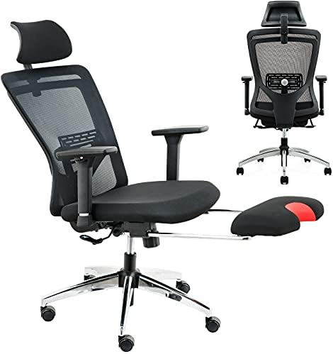 ZUERST Ergonomic Office Chair with Footrest Support- High Back Desk Chair with Adjustable Lumbar Support, 3D Metal Armrest and Headrest, High Resilience Cushion - 135°Rocking Mesh Computer Chair