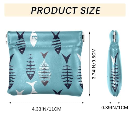 Small Fishbones Coin Purse Leather Pouch Change Purse, Squeeze Coin Pouch for Cards, Keys & Lipsticks, Unisex3
