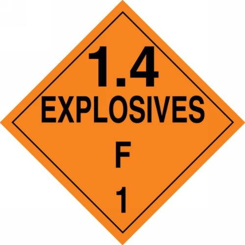 Image of Accuform MPL131CT25 PF-Cardstock Hazard Class 1 /Division 4F DOT Placard, Legend inch1.4 Explosives F 1 inch, 10-3 /4 inch Width x 10-3 /4 inch Length, Black on Orange (Pack of 25)