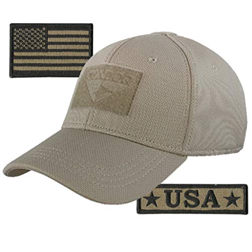 Condor Fitted Tactical Cap Bundle - USA Morale & USA Flag Patches - Choose Size