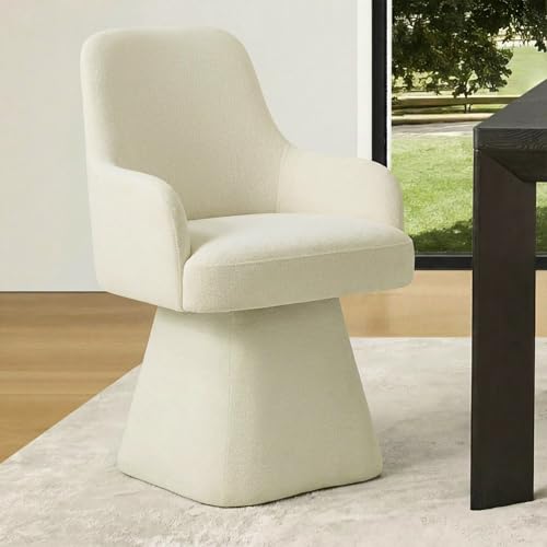 Image of KISLOT Swivel Dining Chair Set of 1, Mid Century Modern Chair Fabric Upholstered Armchair with Armrest & Ergonomic Backrest for Dining Room, Kitchen, Bedroom, Living Room, Linen