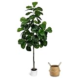 LuceAlberi Artificial Fiddle Leaf Fig Tree 6FT - Large Fake Tree with White Planter&Basket, Tall Faux Ficus Lyrata Tree Floor Plants for Indoor Home Decor Office Living Room Housewarming Gift, 1Pack