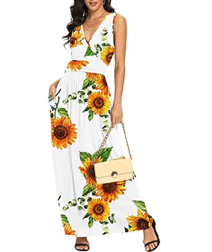 Image of LILBETTER Women Sleeveless Deep V Neck Loose Plain Long Maxi Casual Dress