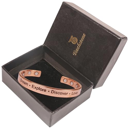 Image of Touchstone Inspirational Copper Engraved Magnetic Bracelets for Women-Personalized Jewelry Gifts for Best Friend /Mom /Daughter /Sister - In a Pretty Gift Box Dream Explore Discover Love