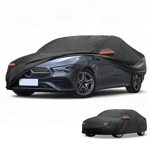 Image of All-Weather Waterproof Car Cover - UV-Resistant Outdoor Full Exterior Protection for Mercedes Benz CLA Aluminum Film Black with Right Side Zipper