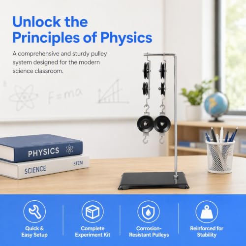 Image of Housoutil Pulley Block Set Physics Lab Science Kit Experiments, 13.4 Inch Physics Experiment Kit, Block and Tackle Pulley System for Science Project, Educational Laboratory Mechanics Equipment