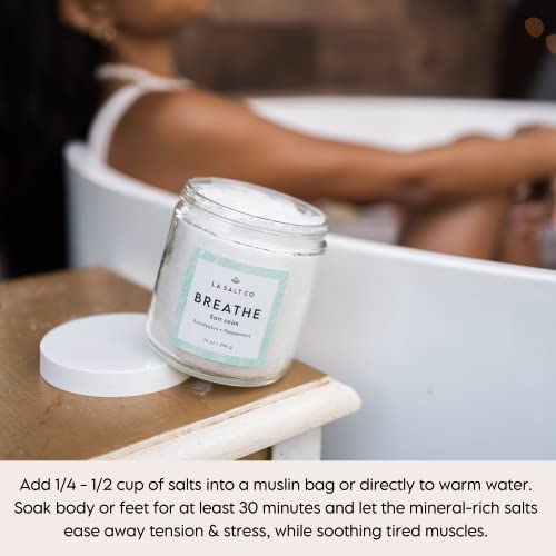 La Salt Co Aromatherapy Bath Salt Soak, Breathe | Mineral-Rich Epsom Salt & Dead Sea Salt, Peppermint, & Eucalyptus Essential Oils | Natural Therapeutic Relief | 14 Oz #TOP4