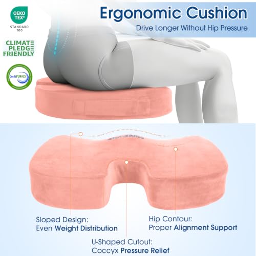 Image of CloudBliss Lumbar Support Pillow & Seat Cushion Set for Office Chair, Desk Chair, Wheelchair & Car - Memory Foam Back Support, Ergonomic Chair Cushions, Sciatica Pain Relief, Home Essentials(Pink,XL)
