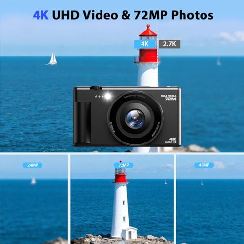 Appareil Photo Numérique 4K, 64MP Autofocus Camera Vlog 18X Digital Zoom avec Écran Rotatif 270°, Appareil Photo Compact avec Carte 32GB et 2 Batteries pour Débutants et Adolescents – Image 3