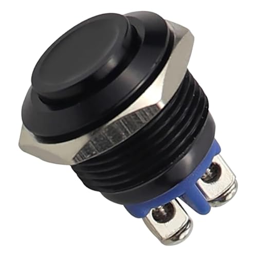 NIYATA Botón de inicio 16 mm, Botones pulsadores impermeables, botones pulsadores momentáneos,Interruptores de botones pulsadores de metal,Interruptor de botón pulsador negro