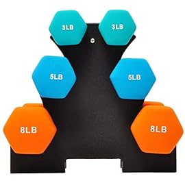 BalanceFrom Colored Vinyl or Neoprene Coated Dumbbell Set with Stand, 32-Pound Set with Stand, 3LB, 5LB, 8LB Pairs