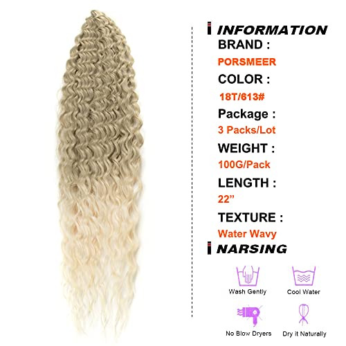 PORSMEER 3 Packs 22" Wave Synthetic Ocean Wavy Braid Hair for Women (T18/56C), 55,9 cm - Image 3