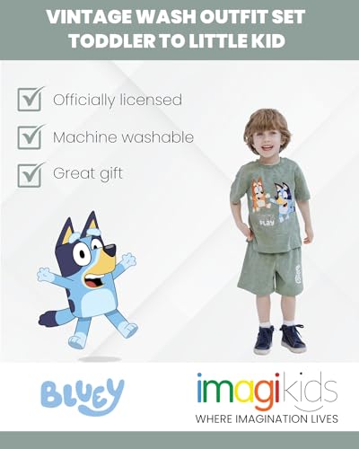 Image of Bluey Drop Shoulder T-Shirt and Shorts Outfit Set Toddler to Big Kid Sizes (2T - 10-12)