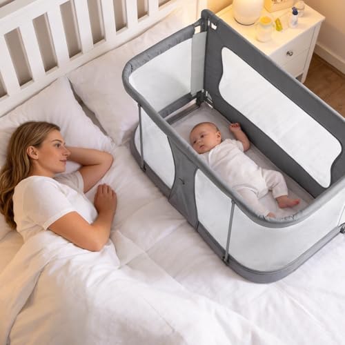 Kynorva Co Sleeper for Baby in Bed Baby Bassinet Bedside Sleeper Portable Crib for Baby Washable Breathable Mesh | Height-Adjustable Frame