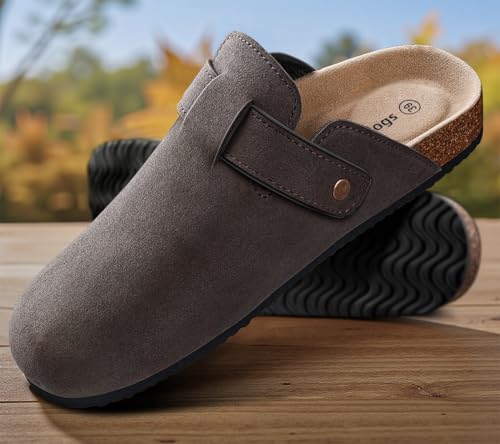 Image of KEMISANT Men Clogs-Comfortable Suede Mules Slippers Sandals Nurse Potato Shoes Unisex-Cushioned Cork-Footbed