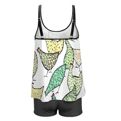 Ensemble bikini poule de dessin animé avec short couvrant pour masquer les complexes