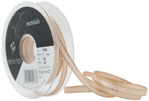 Berisfords Cinta de satén con Ribete Dorado 7 mm, Color Crema