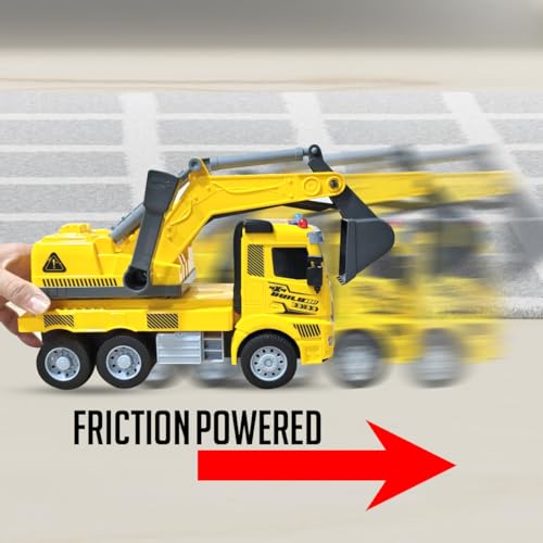 Image of Amazon Brand - Jam & Honey Friction with Lights & Sound Trucks for Kids | Excavator Truck for Kids for Age 3+ Years | Yellow