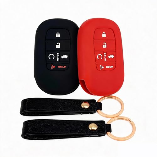 TyranCoupe 2Pcs Silicone Key Fob Cover for 2022-2026 CR-V HR-V Accord Civic Pilot Sport SI EX EX-L Touring Suitable with 5 Buttons Beautiful and Durable Key Fob Covers (Black and Red)