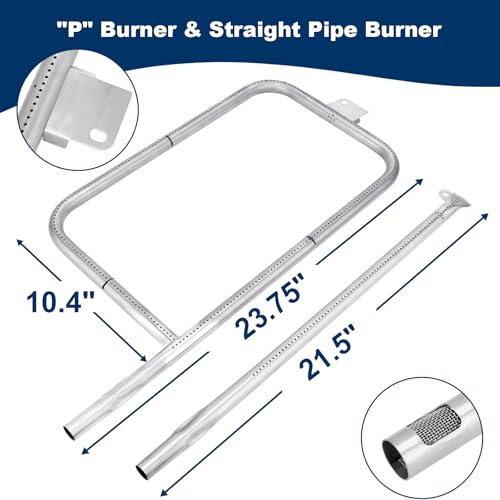 Image of LS'BABQ Grill Replacement Parts Kit for Weber Q300 Q320 Q3000 Q3200 Gas Grills, 7646 Cast Iron Cooking Grates and 65032 Grill Burner for Weber 424001 426001 57060001 586002 Grills Models