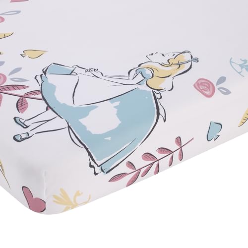 Image of Disney Alice in Wonderland Light Blue, Pink, Yellow, and White Nursery Photo Op Fitted Crib Sheet