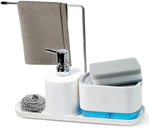 2 in1 Kitchen Liquid Soap Pump ABS Dispenser Sponge Holder Press Countertop Rack