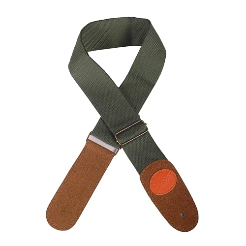 Image of JUAREZ JRGST100 Adjustable Guitar Strap | Heavy Duty Cotton Canvas with Genuine Suede Leather Ends | Brass Buckle | Fits Acoustic, Electric & Bass Guitars | Olive Green